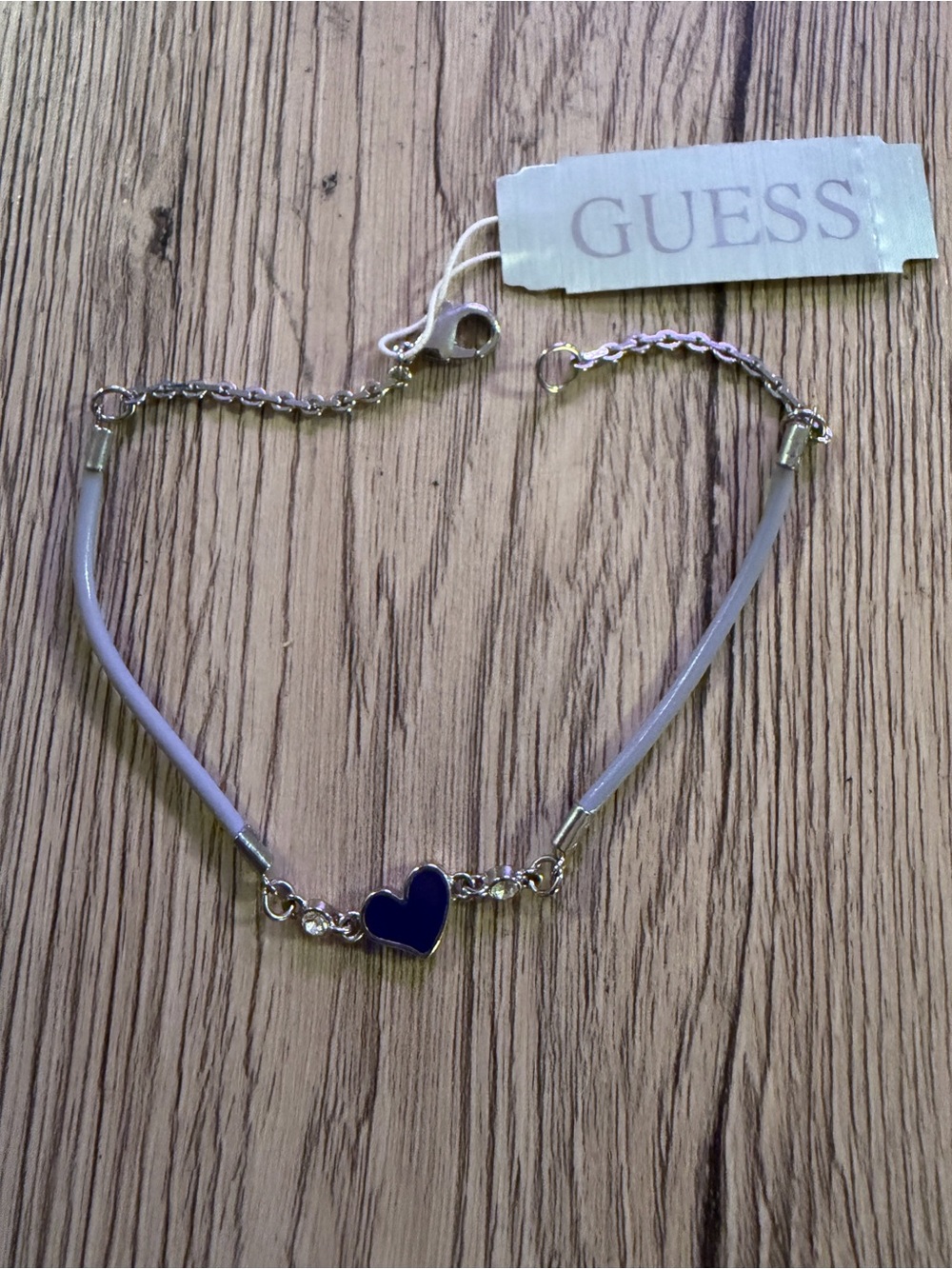 Guess Silver-Tone Bracelet with Purple Heart Charm